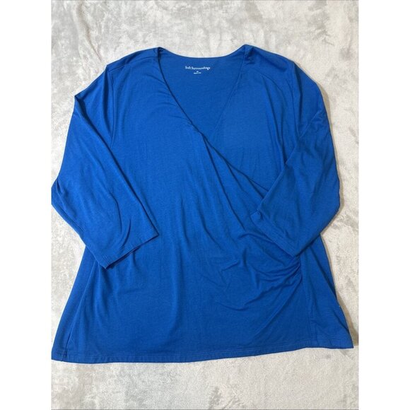 Soft Surroundings 3X Blue Pima Cotton Surplice V-Neck Top - Picture 2 of 10